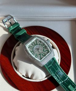Design Franck Muller Men's Vanguard Crazy Hours Leather Silver-tone Dial Watch