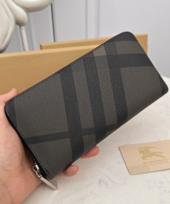 Design Burberry men's single zipper large wallet