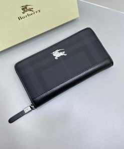 Design Burberry Black Beat Check Coated Canvas Zip Around Long Wallet