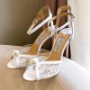 Design Jimmy Choo Sacora 100 Sandals Women Floral Lace With Pearl Detail White